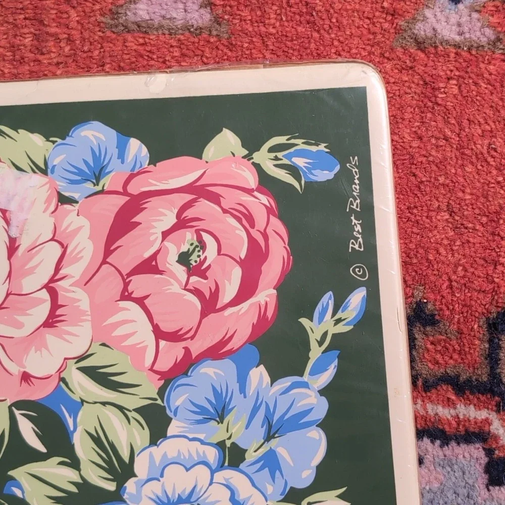 Cannon Floral Placemats Set of 4 Vinyl Green Pink Blue
